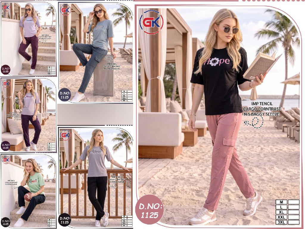GK D.NO 1125 WHOLESALE READYMADE TENCIL T SHIRT WITH CARGO PANT FOR WOMEN ONLINE