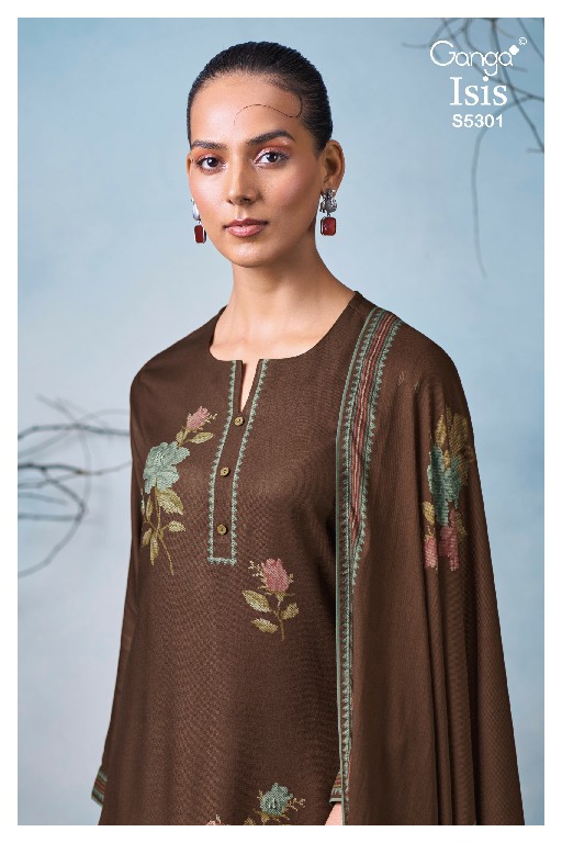 GANGA ISIS S5301 WHOLESALE PURE WOOL PASHMINA WINTER CLASSY LOOK UNSTITCH SALWAR SUITS EXPORTER