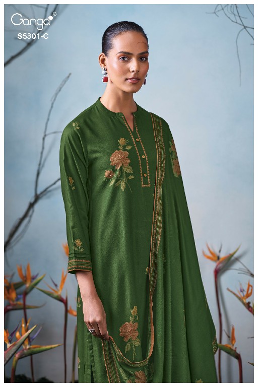 GANGA ISIS S5301 WHOLESALE PURE WOOL PASHMINA WINTER CLASSY LOOK UNSTITCH SALWAR SUITS EXPORTER
