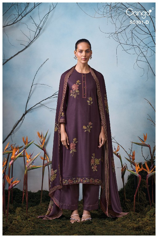 GANGA ISIS S5301 WHOLESALE PURE WOOL PASHMINA WINTER CLASSY LOOK UNSTITCH SALWAR SUITS EXPORTER