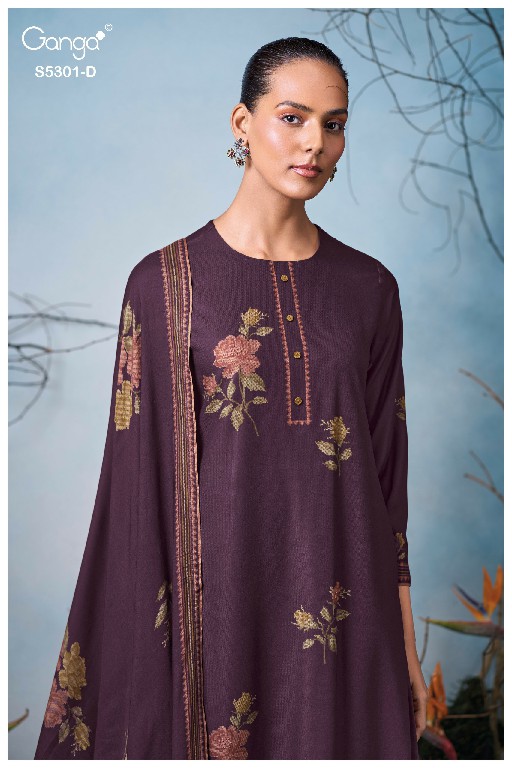 GANGA ISIS S5301 WHOLESALE PURE WOOL PASHMINA WINTER CLASSY LOOK UNSTITCH SALWAR SUITS EXPORTER