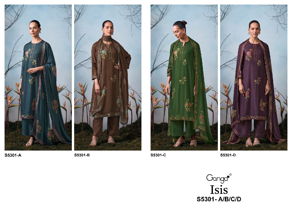GANGA ISIS S5301 WHOLESALE PURE WOOL PASHMINA WINTER CLASSY LOOK UNSTITCH SALWAR SUITS EXPORTER