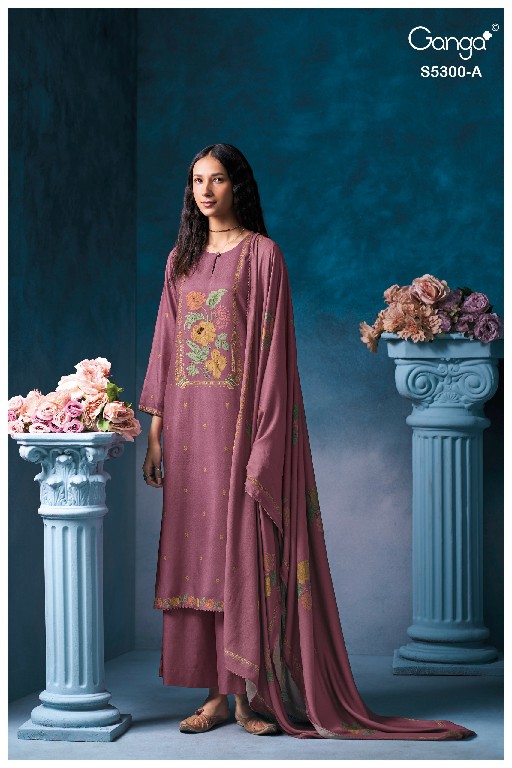 GANGA BAYAEL S5300 WHOLESALE PURE WOOL PASHMINA WINTER GORGEOUS LOOK UNSTITCH SALWAR SUITS EXPORTER