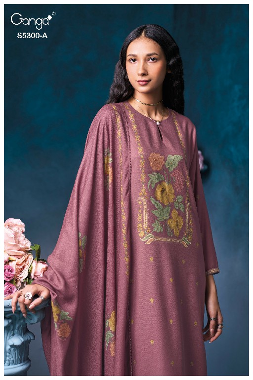 GANGA BAYAEL S5300 WHOLESALE PURE WOOL PASHMINA WINTER GORGEOUS LOOK UNSTITCH SALWAR SUITS EXPORTER