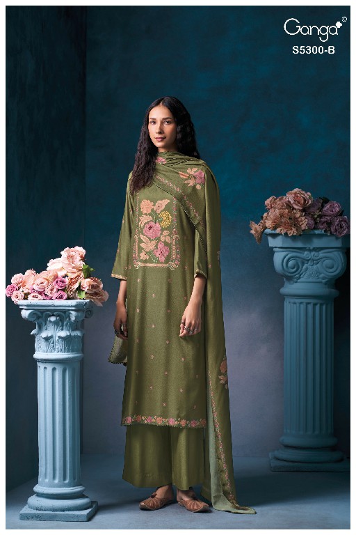 GANGA BAYAEL S5300 WHOLESALE PURE WOOL PASHMINA WINTER GORGEOUS LOOK UNSTITCH SALWAR SUITS EXPORTER
