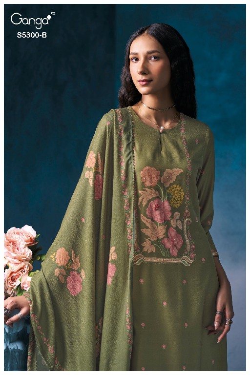 GANGA BAYAEL S5300 WHOLESALE PURE WOOL PASHMINA WINTER GORGEOUS LOOK UNSTITCH SALWAR SUITS EXPORTER