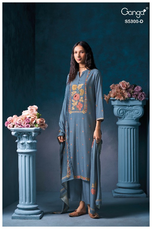 GANGA BAYAEL S5300 WHOLESALE PURE WOOL PASHMINA WINTER GORGEOUS LOOK UNSTITCH SALWAR SUITS EXPORTER