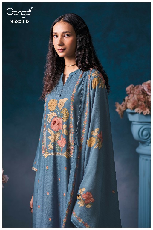 GANGA BAYAEL S5300 WHOLESALE PURE WOOL PASHMINA WINTER GORGEOUS LOOK UNSTITCH SALWAR SUITS EXPORTER