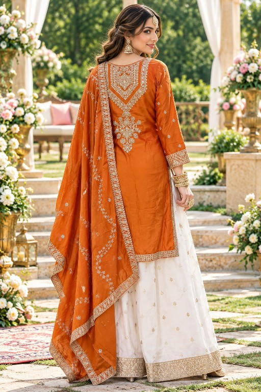 MRUDANGI DIVYA WHOLESALE READYMADE REAL CHINON PARTY WEAR PLAZZO STYLE 3 PCS SUITS FOR EXPORT