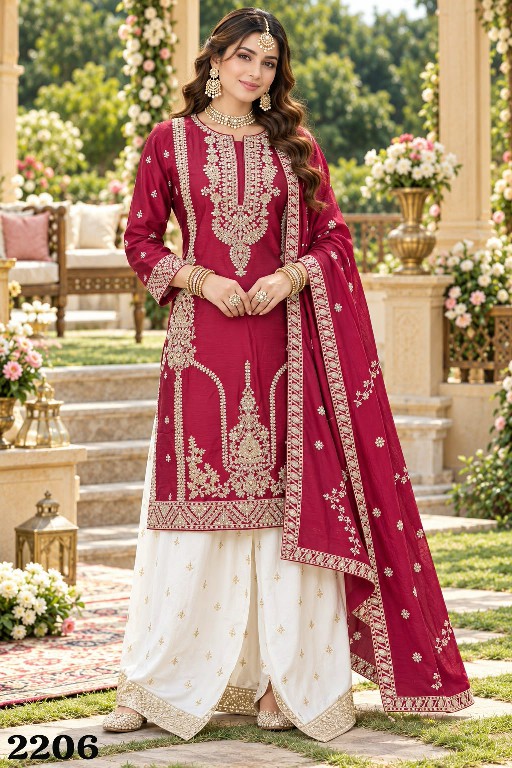 MRUDANGI DIVYA WHOLESALE READYMADE REAL CHINON PARTY WEAR PLAZZO STYLE 3 PCS SUITS FOR EXPORT