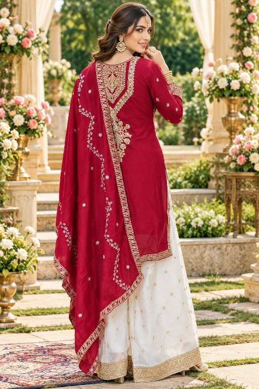 MRUDANGI DIVYA WHOLESALE READYMADE REAL CHINON PARTY WEAR PLAZZO STYLE 3 PCS SUITS FOR EXPORT