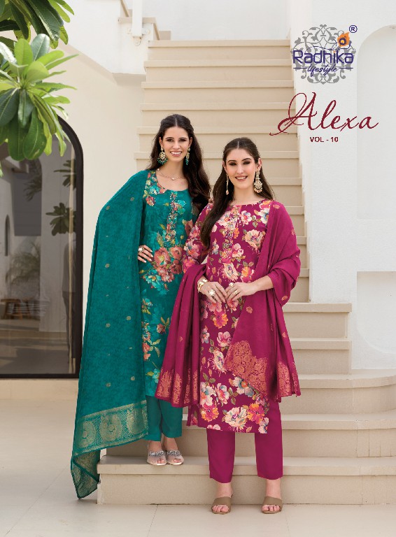 RADHIKA LIFESTYLE ALEXA VOL 10 WHOLESALE READYMADE VERTICAN SILK BIG SIZE FASHIONABLE 3 PCS SUITS EXPORTER