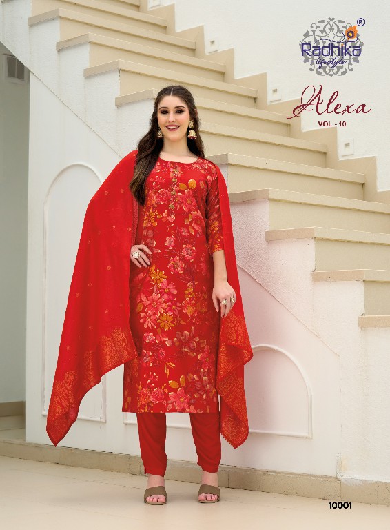 RADHIKA LIFESTYLE ALEXA VOL 10 WHOLESALE READYMADE VERTICAN SILK BIG SIZE FASHIONABLE 3 PCS SUITS EXPORTER