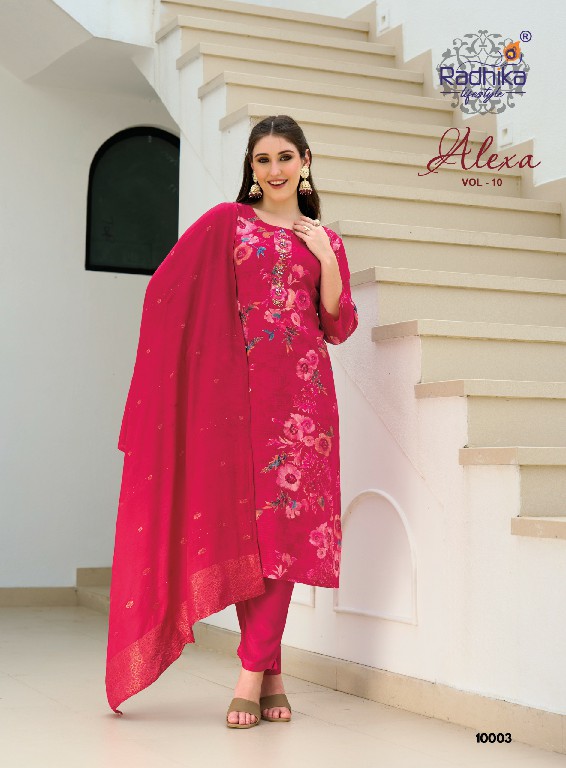 RADHIKA LIFESTYLE ALEXA VOL 10 WHOLESALE READYMADE VERTICAN SILK BIG SIZE FASHIONABLE 3 PCS SUITS EXPORTER