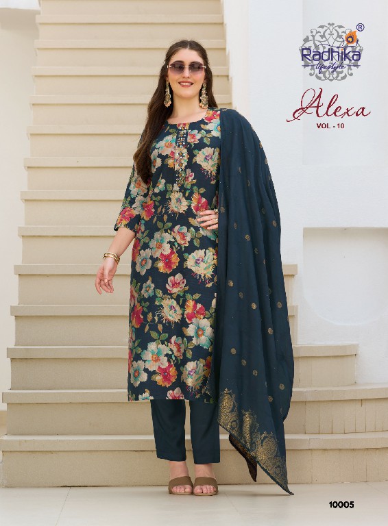 RADHIKA LIFESTYLE ALEXA VOL 10 WHOLESALE READYMADE VERTICAN SILK BIG SIZE FASHIONABLE 3 PCS SUITS EXPORTER