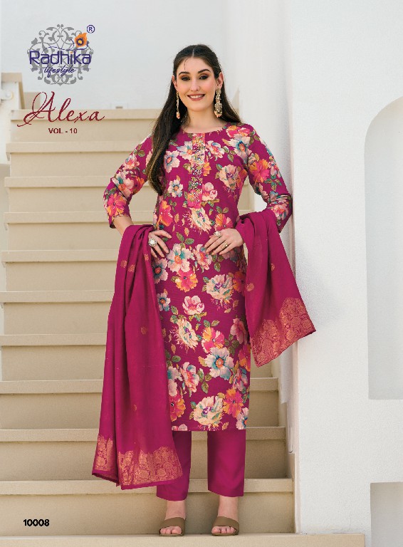 RADHIKA LIFESTYLE ALEXA VOL 10 WHOLESALE READYMADE VERTICAN SILK BIG SIZE FASHIONABLE 3 PCS SUITS EXPORTER