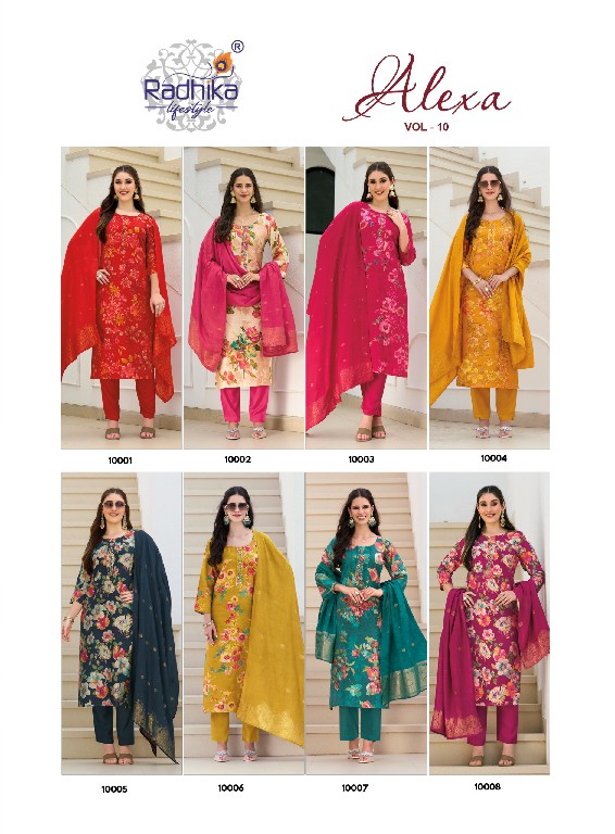 RADHIKA LIFESTYLE ALEXA VOL 10 WHOLESALE READYMADE VERTICAN SILK BIG SIZE FASHIONABLE 3 PCS SUITS EXPORTER
