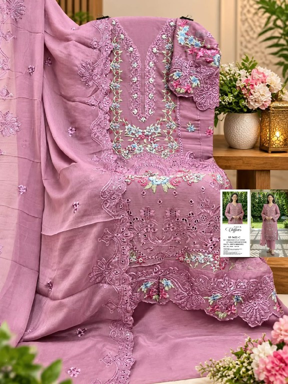 SHREE FABS D.NO 5622 WHOLESALE CHIFFON PAKISTANI HIT DESIGN UNSTITCH SALWAR SUITS EXPORTER