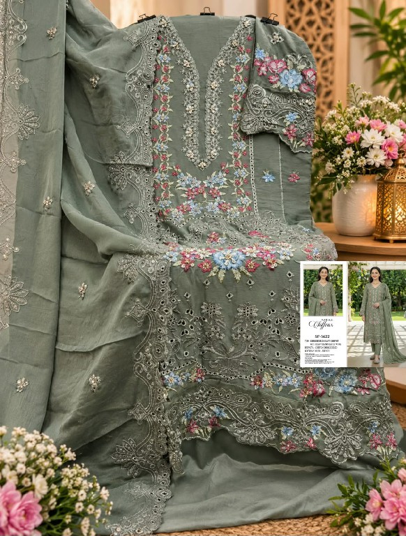 SHREE FABS D.NO 5622 WHOLESALE CHIFFON PAKISTANI HIT DESIGN UNSTITCH SALWAR SUITS EXPORTER