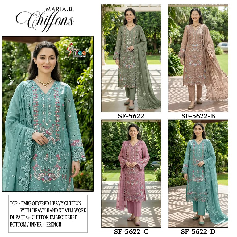 SHREE FABS D.NO 5622 WHOLESALE CHIFFON PAKISTANI HIT DESIGN UNSTITCH SALWAR SUITS EXPORTER