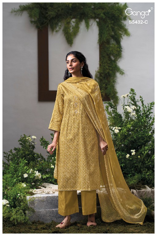 GANGA DAELEN S5432 WHOLESALE PURE WOOL PASHMINA WINTER WEAR UNSTITCH SALWAR SUITS FOR EXPORT