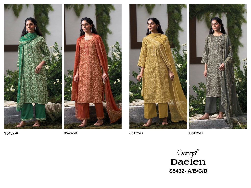 GANGA DAELEN S5432 WHOLESALE PURE WOOL PASHMINA WINTER WEAR UNSTITCH SALWAR SUITS FOR EXPORT