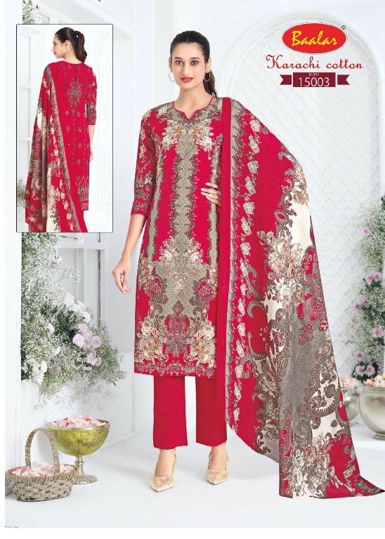BAALAR KARACHI COTTON VOL 15 WHOLESALE COTTON PRINTED CASUAL WEAR DRESS MATERIAL ONLINE