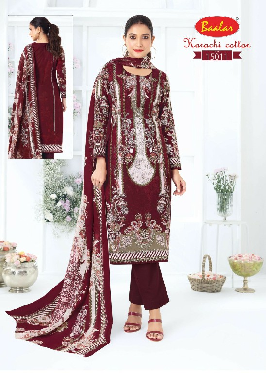 BAALAR KARACHI COTTON VOL 15 WHOLESALE COTTON PRINTED CASUAL WEAR DRESS MATERIAL ONLINE