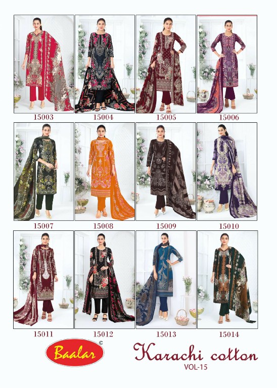 BAALAR KARACHI COTTON VOL 15 WHOLESALE COTTON PRINTED CASUAL WEAR DRESS MATERIAL ONLINE