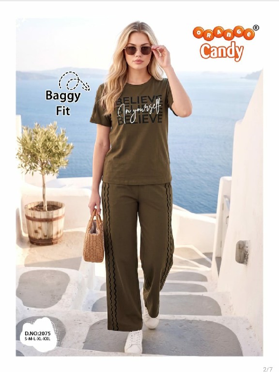 ORANGE CANDY D.NO 2075 WHOLESALE READYMADE IMPORTED COTTON PREMIUM BEGGY FIT TRACK SUITS FOR WOMEN ONLINE