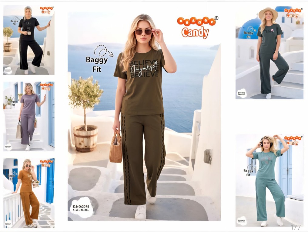 ORANGE CANDY D.NO 2075 WHOLESALE READYMADE IMPORTED COTTON PREMIUM BEGGY FIT TRACK SUITS FOR WOMEN ONLINE