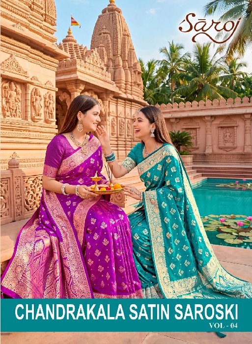 SAROJ CHANDRAKALA SATIN SAROSKI VOL 4 WHOLESALE SATIN SILK ETHNIC WEAR INDIAN SAREES FOR WOMEN ONLINE