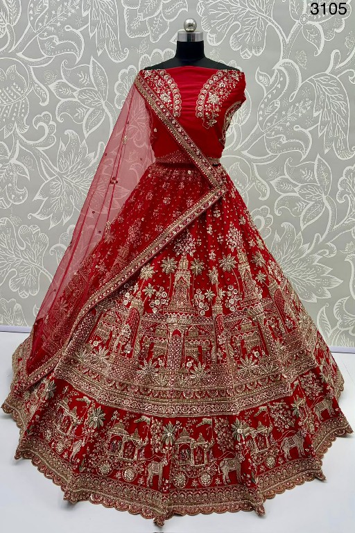 TEXTILEDEAL D.NO 3105 WHOLESALE GADHWAL SILK FANTASTIC RED BRIDAL LEHENGA CHOLI FOR EXPORT