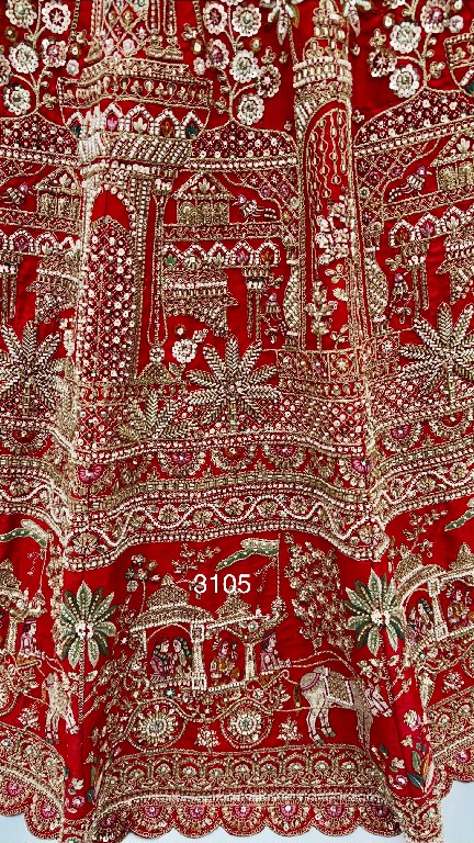TEXTILEDEAL D.NO 3105 WHOLESALE GADHWAL SILK FANTASTIC RED BRIDAL LEHENGA CHOLI FOR EXPORT