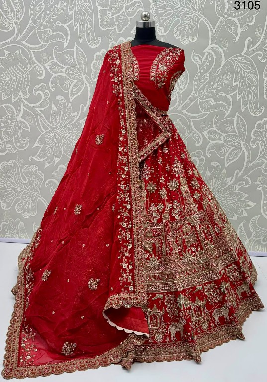 TEXTILEDEAL D.NO 3105 WHOLESALE GADHWAL SILK FANTASTIC RED BRIDAL LEHENGA CHOLI FOR EXPORT