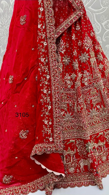 TEXTILEDEAL D.NO 3105 WHOLESALE GADHWAL SILK FANTASTIC RED BRIDAL LEHENGA CHOLI FOR EXPORT