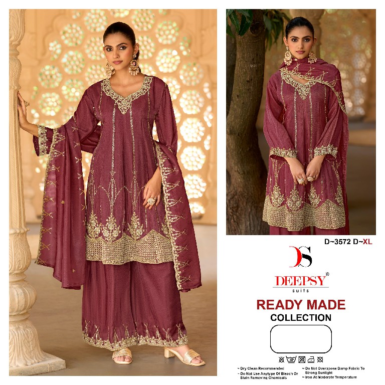 DEEPSY D.NO 3572 WHOLESALE READYMADE VISCOSE TISSUE SILK BEATS WORK PAPLON STYLE 3 PCS SUITS FOR EXPORT