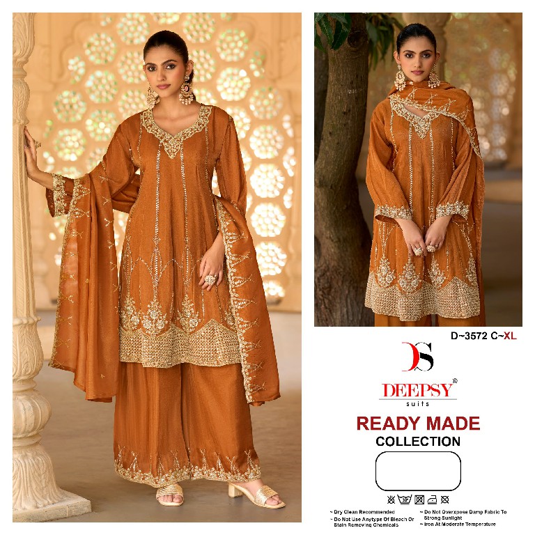 DEEPSY D.NO 3572 WHOLESALE READYMADE VISCOSE TISSUE SILK BEATS WORK PAPLON STYLE 3 PCS SUITS FOR EXPORT