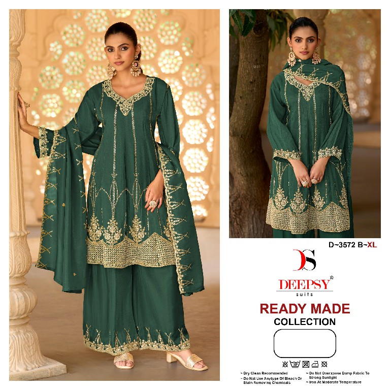 DEEPSY D.NO 3572 WHOLESALE READYMADE VISCOSE TISSUE SILK BEATS WORK PAPLON STYLE 3 PCS SUITS FOR EXPORT