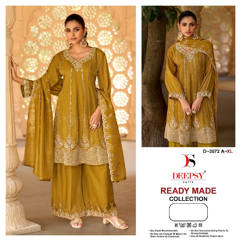 DEEPSY D.NO 3572 WHOLESALE READYMADE VISCOSE TISSUE SILK BEATS WORK PAPLON STYLE 3 PCS SUITS FOR EXPORT