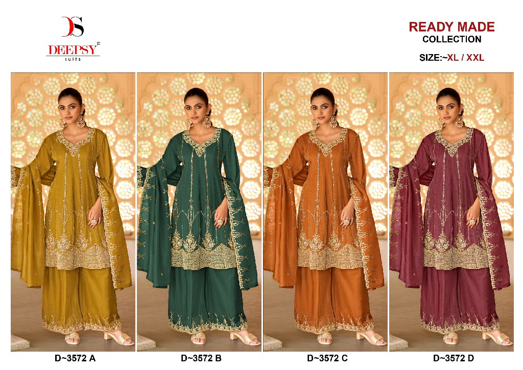 DEEPSY D.NO 3572 WHOLESALE READYMADE VISCOSE TISSUE SILK BEATS WORK PAPLON STYLE 3 PCS SUITS FOR EXPORT