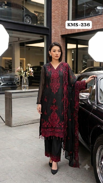 TEXTILEDEAL D.NO KMS-236 WHOLESALE READYMADE IMPORTED HEAVY WORK ELEGANCE 3 PCS SUITS FOR EXPORT