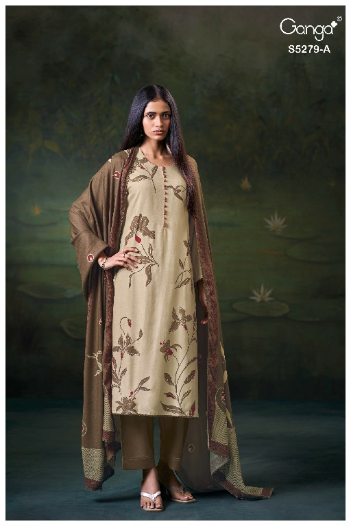 GANGA HENLEY S5279 WHOLESALE PURE WOOL PASHMINA WINTER CASUAL WEAR DRESS MATERIAL ONLINE
