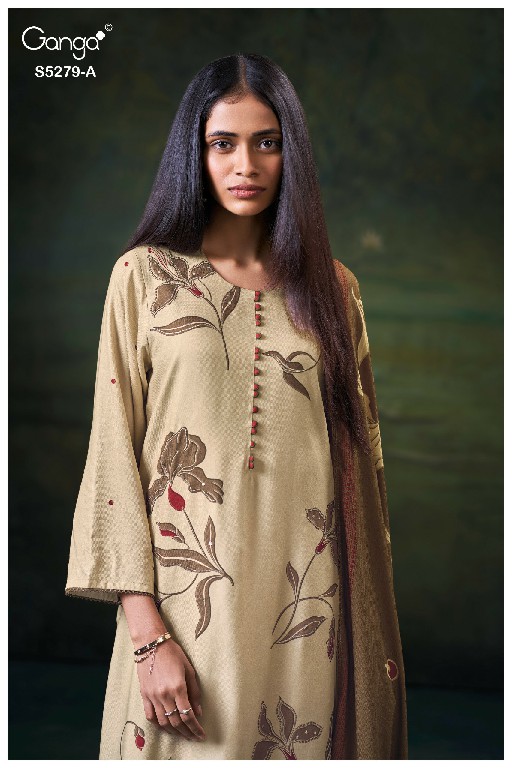 GANGA HENLEY S5279 WHOLESALE PURE WOOL PASHMINA WINTER CASUAL WEAR DRESS MATERIAL ONLINE
