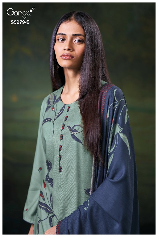 GANGA HENLEY S5279 WHOLESALE PURE WOOL PASHMINA WINTER CASUAL WEAR DRESS MATERIAL ONLINE