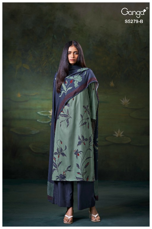 GANGA HENLEY S5279 WHOLESALE PURE WOOL PASHMINA WINTER CASUAL WEAR DRESS MATERIAL ONLINE