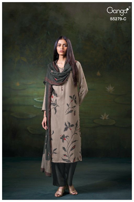 GANGA HENLEY S5279 WHOLESALE PURE WOOL PASHMINA WINTER CASUAL WEAR DRESS MATERIAL ONLINE