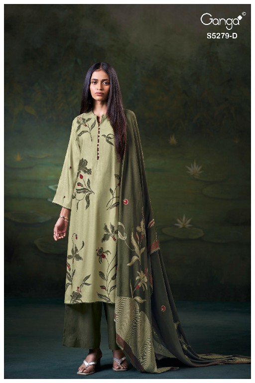 GANGA HENLEY S5279 WHOLESALE PURE WOOL PASHMINA WINTER CASUAL WEAR DRESS MATERIAL ONLINE