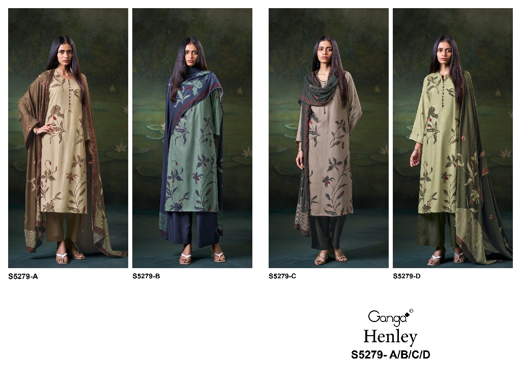 GANGA HENLEY S5279 WHOLESALE PURE WOOL PASHMINA WINTER CASUAL WEAR DRESS MATERIAL ONLINE