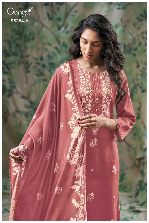 GANGA FLOSIE S5264 WHOLESALE PURE WOOL PASHMINA WINTER CLASSY LOOK UNSTITCH SALWAR SUITS EXPORTER